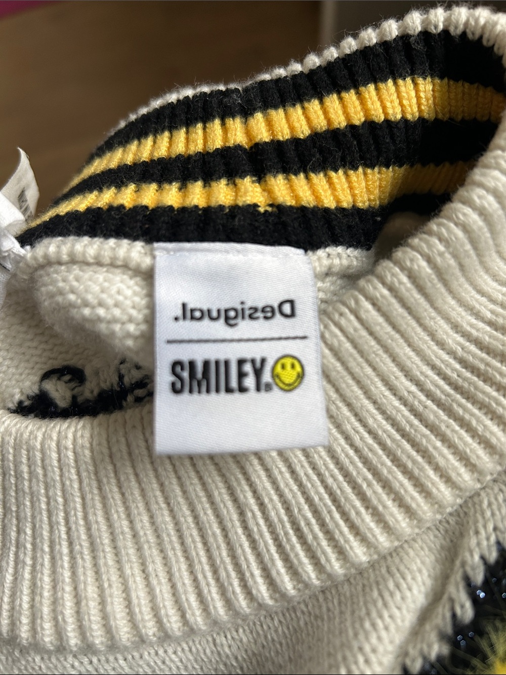 Desigual White Sweater with Yellow Smiley Graphic - Picture 7 of 7